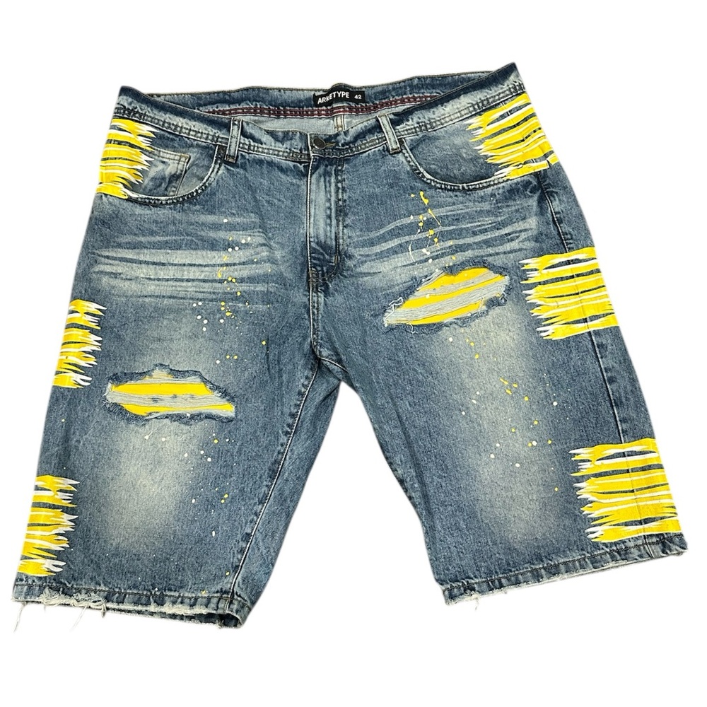 South Pole Men's Jean Shorts with Yellow Accents